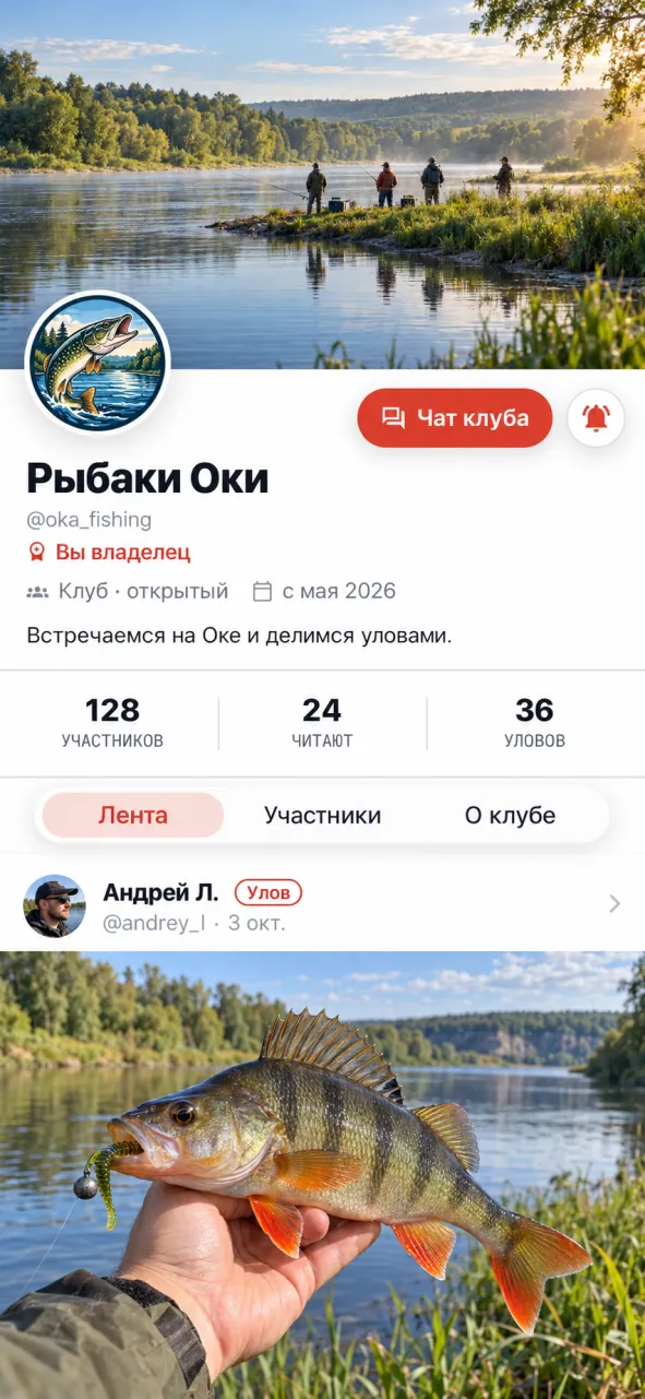 Страница клуба «Рыбаки Оки»